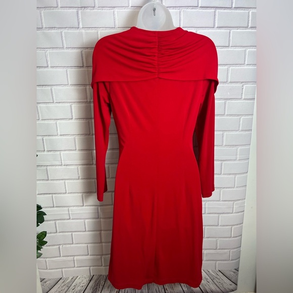 ELLEN TRACY Red Ruched Cowl Neck Long Sleeve Cocktail Gown/size S - Picture 5 of 10